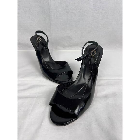 Kate Spade Heels Peep Toe Slingback Black Patent Leather Old Money Professional - Picture 1 of 8